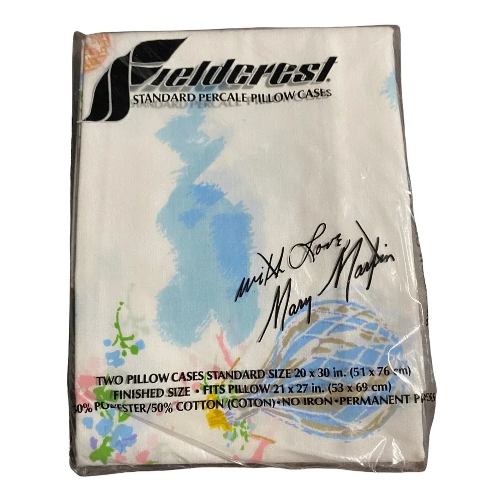 Vintage Fieldcrest Standard Percale Pillowcases Polycotton Mary Martin New